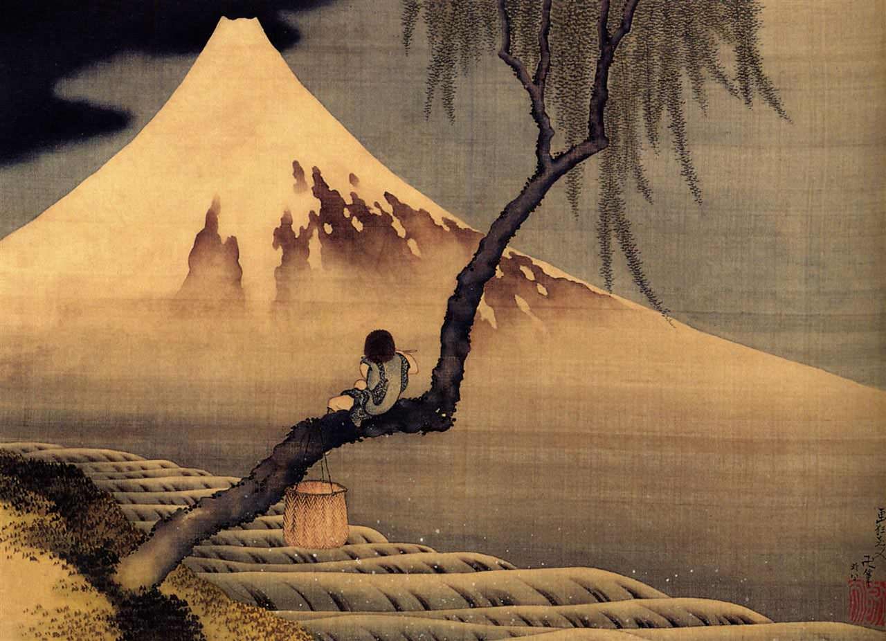富士と笛吹童図（葛飾北斎の画）の拡大画像