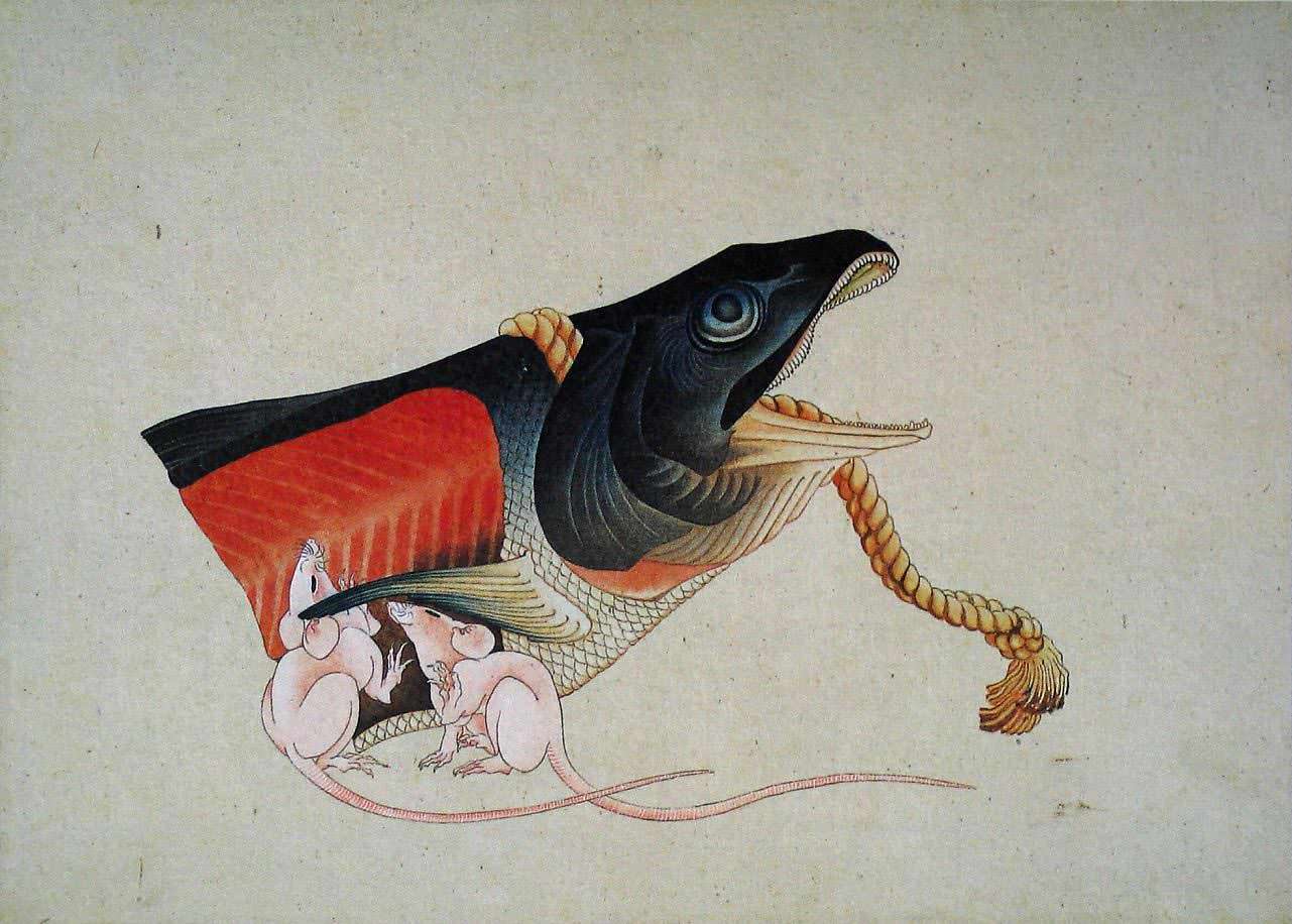 鮭と鼠（葛飾北斎の画）の拡大画像