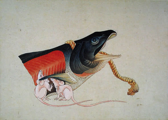 鮭と鼠（葛飾北斎の画）