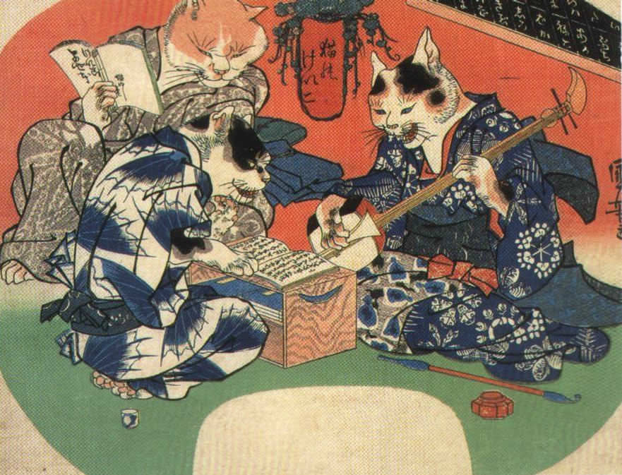 猫のけいこ（幕末の浮世絵師・歌川国芳の画）の拡大画像
