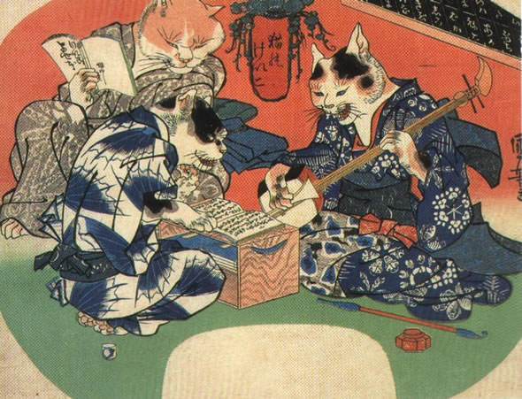 猫のけいこ（幕末の浮世絵師・歌川国芳の画）