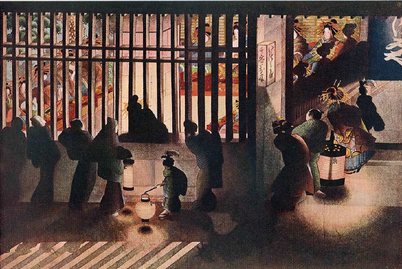 吉原格子先の図（幕末の浮世絵師・葛飾応為の画）の拡大画像