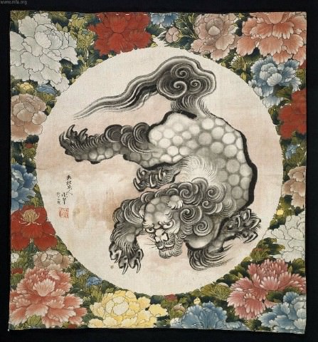 唐獅子図（浮世絵師・葛飾北斎・応為の画）の拡大画像