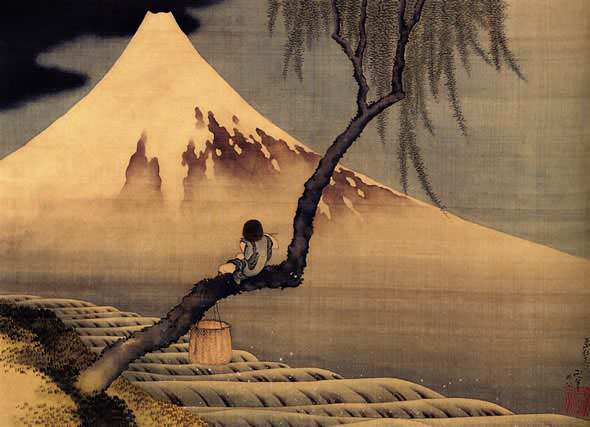 富士と笛吹童図（葛飾北斎の画）