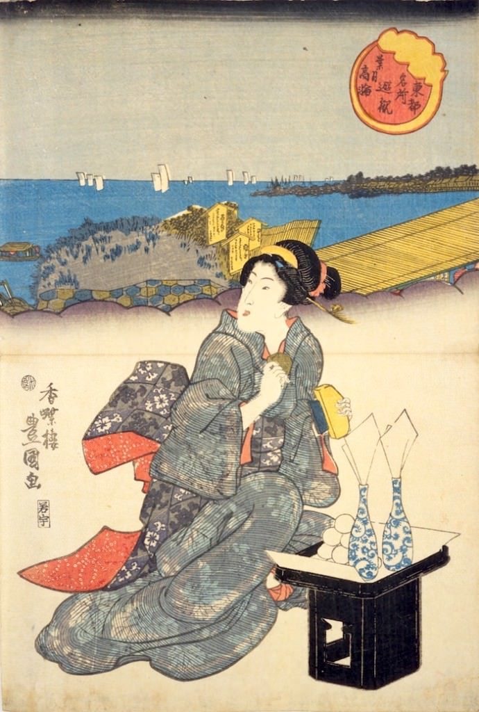 『東都名所遊観　葉月高輪』部分（歌川豊国 画）の拡大画像